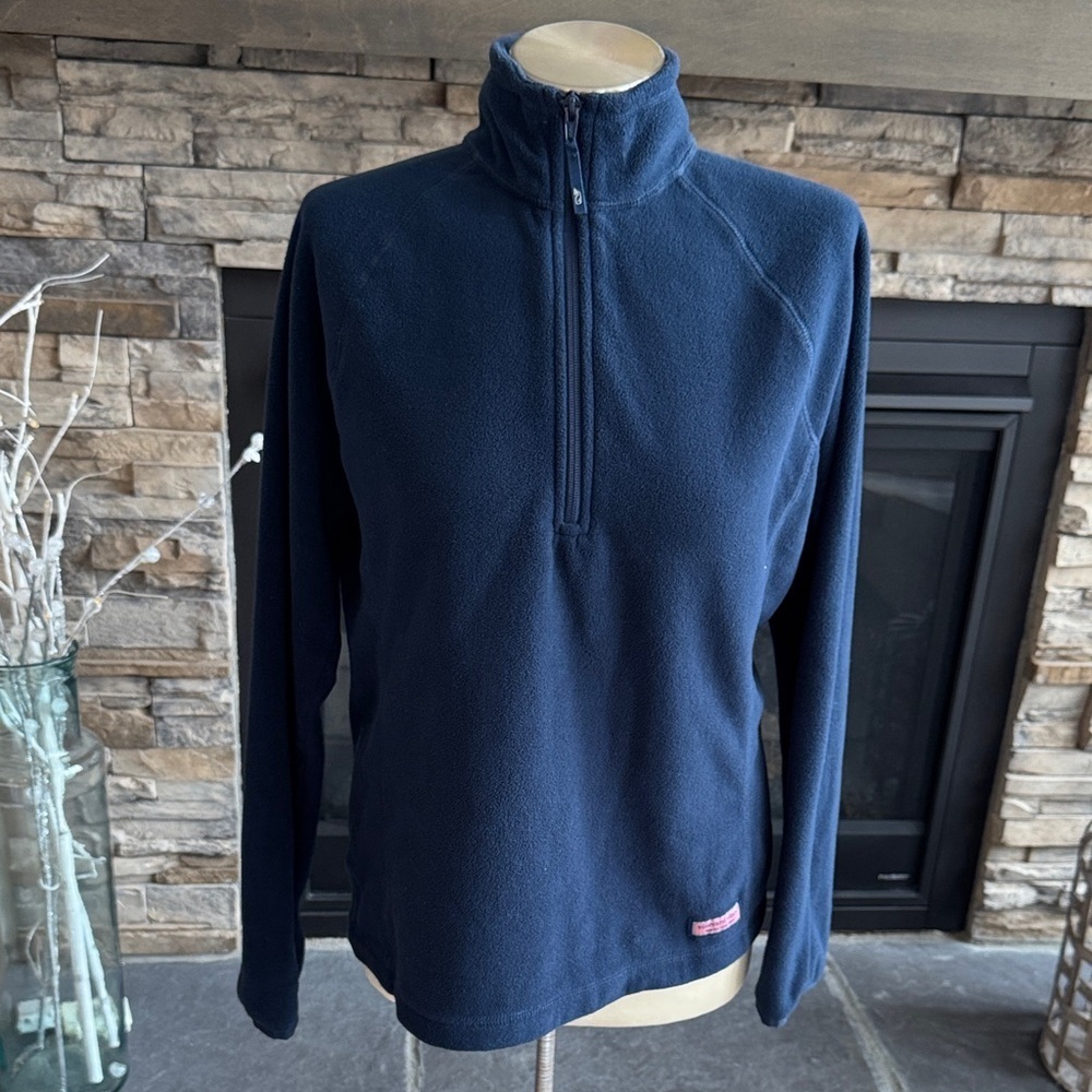 Vineyard Vines Women's Navy Fleece Turtleneck Sweater - Picture 3 of 9